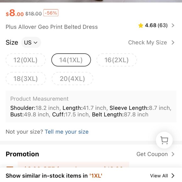 NWOT Black & White Belted Dress, 1X - Picture 3 of 7